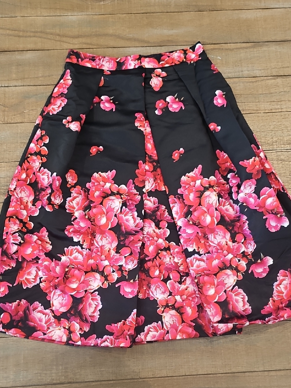 STATE Black A-Line Skirt with Pink Floral Print